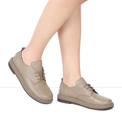 Kadın Vizon Bağcıklı Kalın Tabanlı Deri Ayakkabı