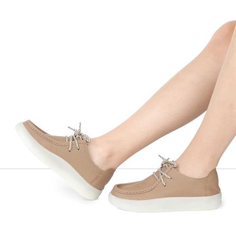 Kadın Vizon Bağcıklı Kalın Tabanlı Deri Ayakkabı