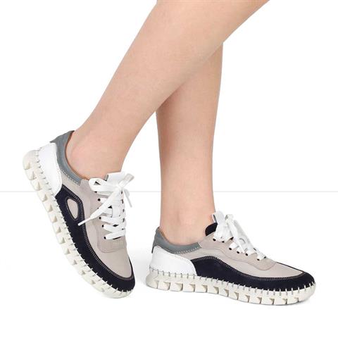 Kadın Vizon Bağcıklı Kalın Tabanlı Lacivert Süet Deri Sneaker