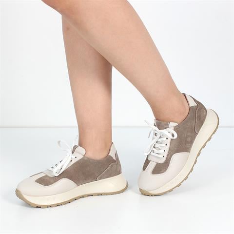 Kadın Vizon Bağcıklı Kalın Tabanlı Süet Deri Sneaker
