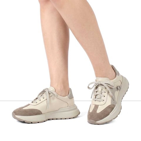 Kadın Vizon Bağcıklı Kalın Tabanlı Süet Deri Sneaker