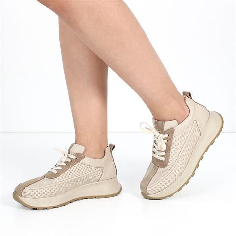 Kadın Vizon Bağcıklı Kalın Tabanlı Süet Deri Sneaker