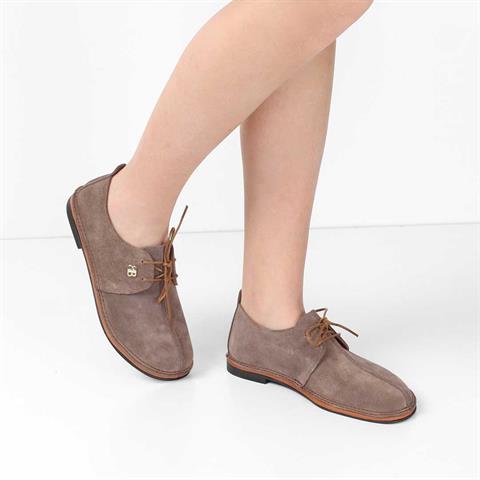 Kadın Vizon Bağcıklı Süet Deri Ayakkabı