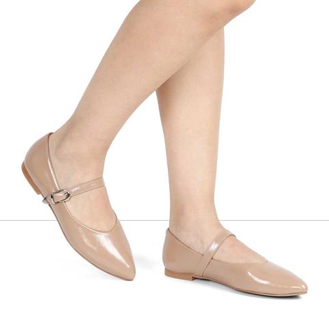 Kadın Vizon Bantlı Rugan Deri Babet