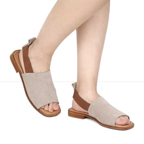 Kadın Vizon Bilekten Lastikli Süet Deri Sandalet