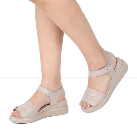 Kadın Vizon Dolgu Topuklu Deri Sandalet