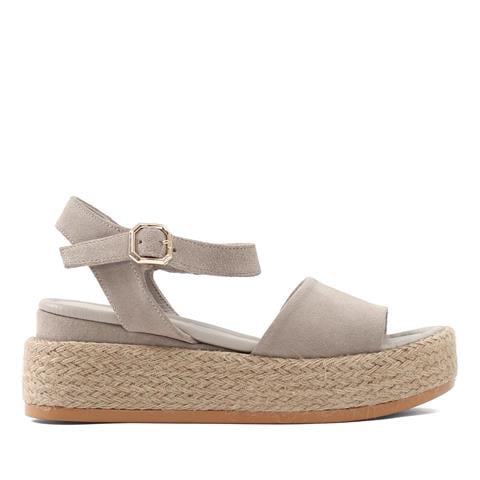 Kadın Vizon Hasır Tabanlı Süet Deri Sandalet