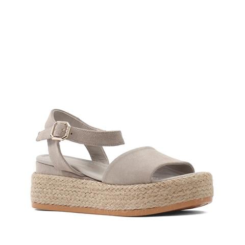 Kadın Vizon Hasır Tabanlı Süet Deri Sandalet