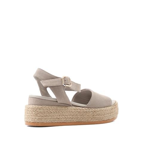 Kadın Vizon Hasır Tabanlı Süet Deri Sandalet