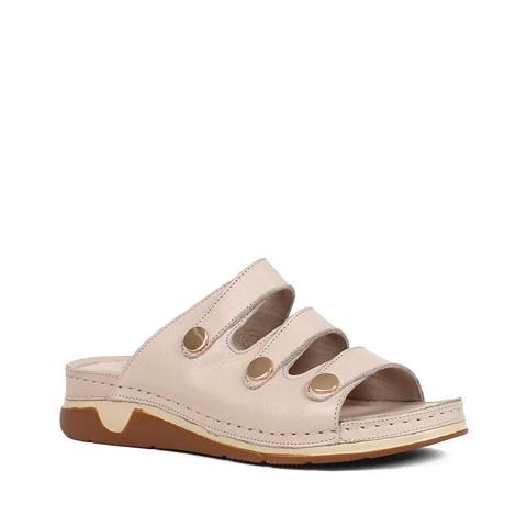 Kadın Vizon Kalın Bantlı Deri Terlik