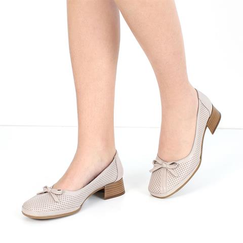 Kadın Vizon Kalın Topuklu Deri Klasik Ayakkabı