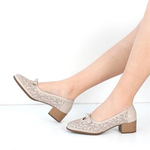 Kadın Vizon Kalın Topuklu Deri Klasik Ayakkabı