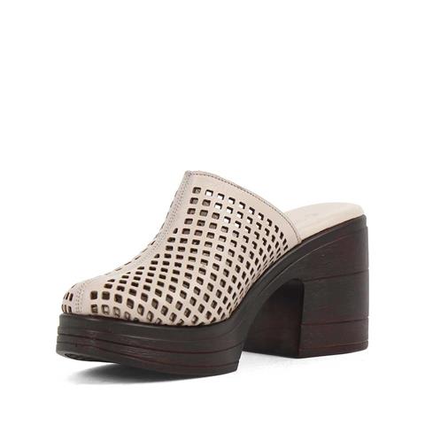 Kadın Vizon Kalın Topuklu Deri Terlik