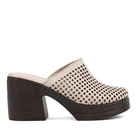 Kadın Vizon Kalın Topuklu Deri Terlik