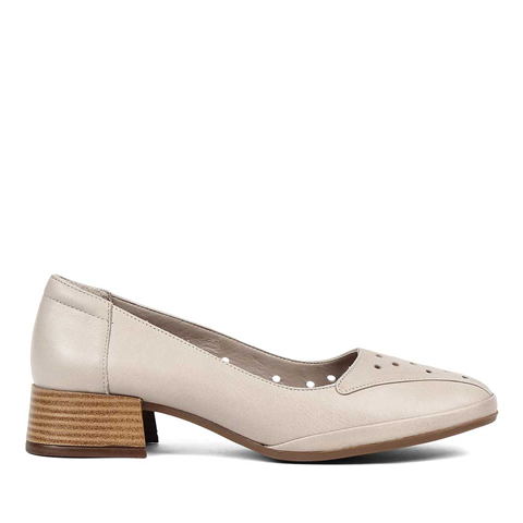 Kadın Vizon Kısa Kalın Topuklu Deri Ayakkabı