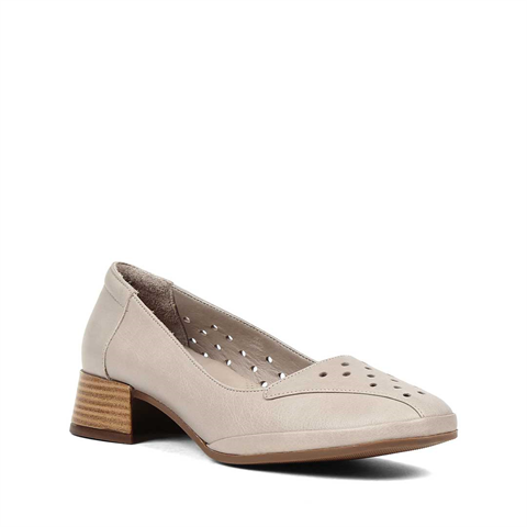 Kadın Vizon Kısa Kalın Topuklu Deri Ayakkabı