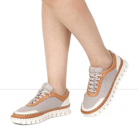 Kadın Vizon Taba Bağcıklı Kalın Tabanlı Deri Sneaker