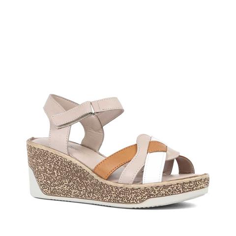 Kadın Vizon Taba Dolgu Topuklu Deri Sandalet