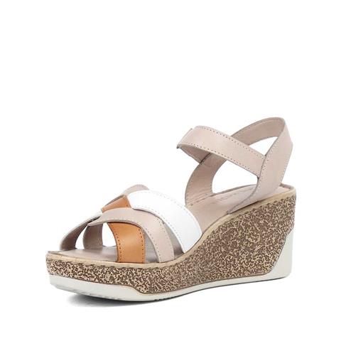 Kadın Vizon Taba Dolgu Topuklu Deri Sandalet