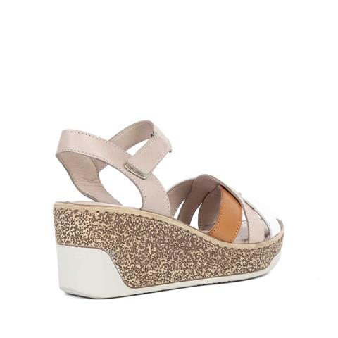 Kadın Vizon Taba Dolgu Topuklu Deri Sandalet