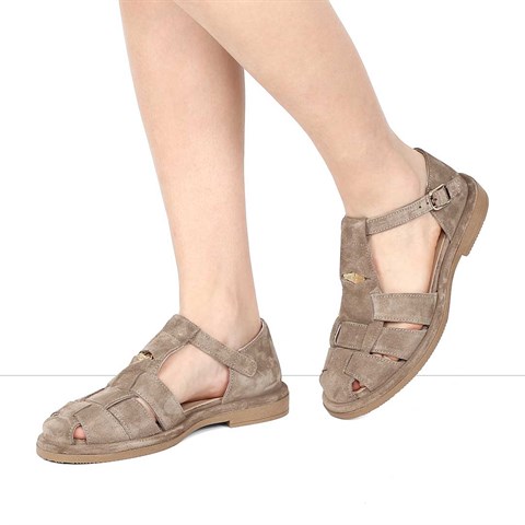 Kadın Vizon Tokalı Gladyatör Süet Deri Sandalet