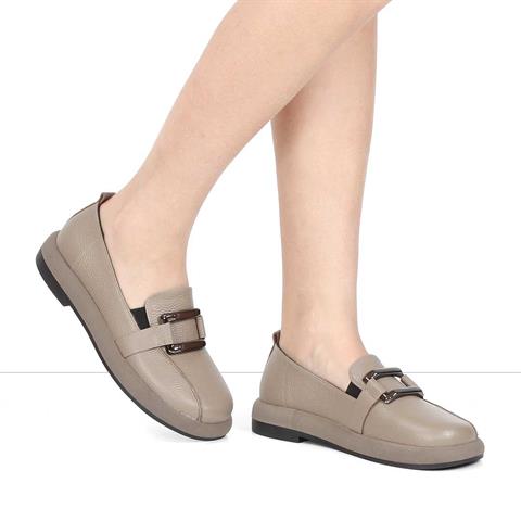 Kadın Vizon Tokalı Kalın Tabanlı Deri Loafer