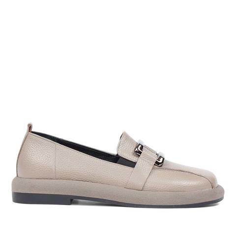 Kadın Vizon Tokalı Kalın Tabanlı Deri Loafer