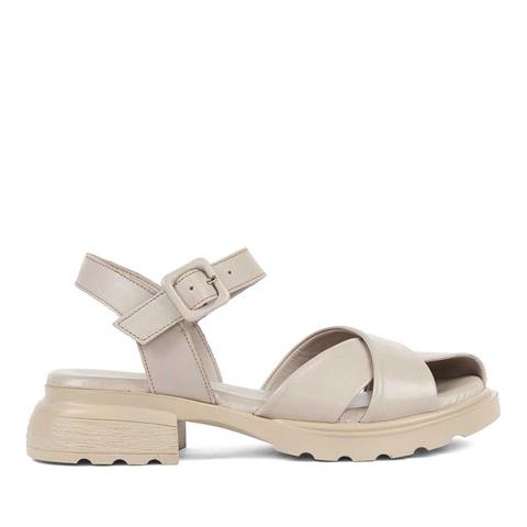 Kadın Vizon Tokalı Kalın Topuklu Deri Sandalet