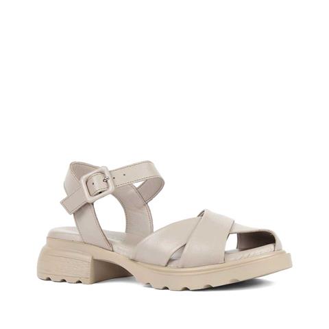 Kadın Vizon Tokalı Kalın Topuklu Deri Sandalet