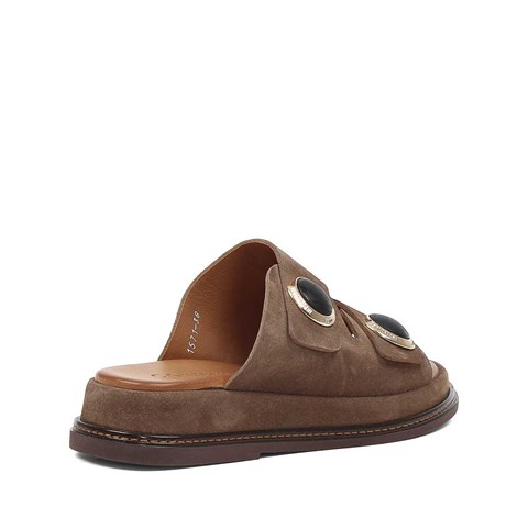 Kadın Vizon Tokalı Süet Deri Terlik