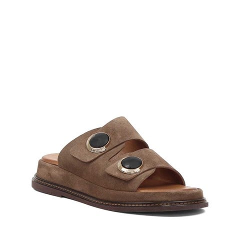 Kadın Vizon Tokalı Süet Deri Terlik