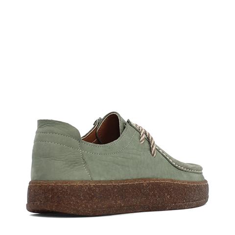 Kadın Yeşil Bağcıklı Kalın Tabanlı Nubuk Deri Ayakkabı