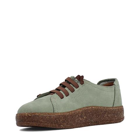 Kadın Yeşil Bağcıklı Kalın Tabanlı Nubuk Deri Ayakkabı