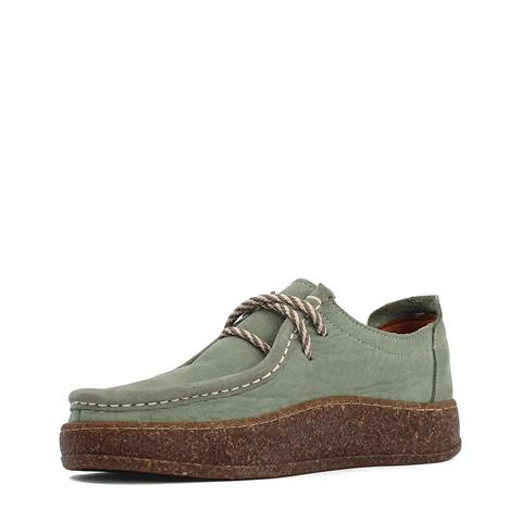 Kadın Yeşil Bağcıklı Kalın Tabanlı Nubuk Deri Ayakkabı