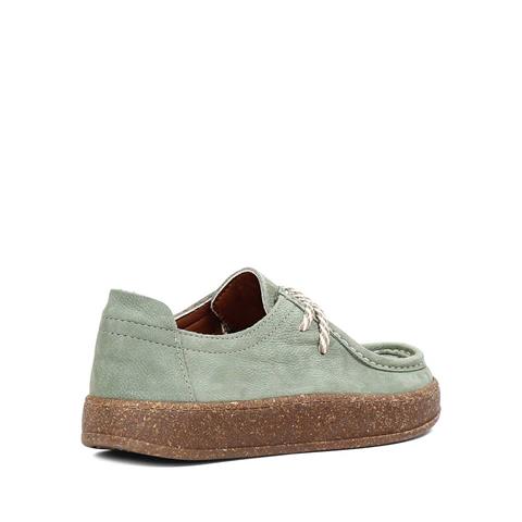 Kadın Yeşil Bağcıklı Kalın Tabanlı Nubuk Deri Ayakkabı