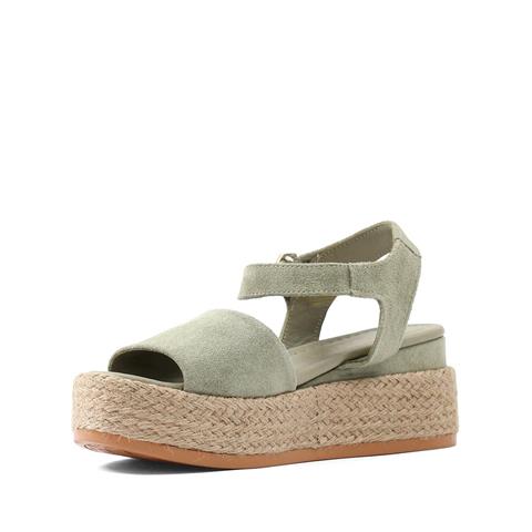 Kadın Yeşil Hasır Tabanlı Süet Deri Sandalet