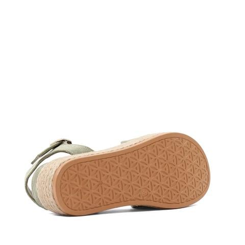 Kadın Yeşil Hasır Tabanlı Süet Deri Sandalet