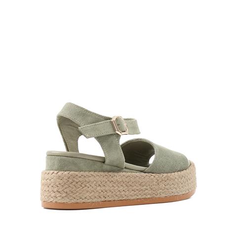 Kadın Yeşil Hasır Tabanlı Süet Deri Sandalet