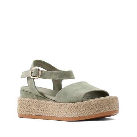 Kadın Yeşil Hasır Tabanlı Süet Deri Sandalet