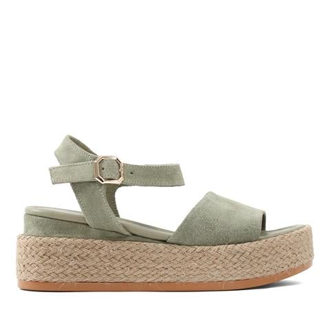 Kadın Yeşil Hasır Tabanlı Süet Deri Sandalet