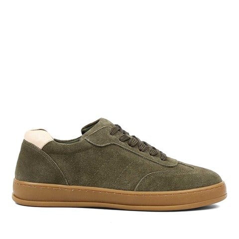 Kadın Yeşil Kalın Tabanlı Süet Deri Sneaker