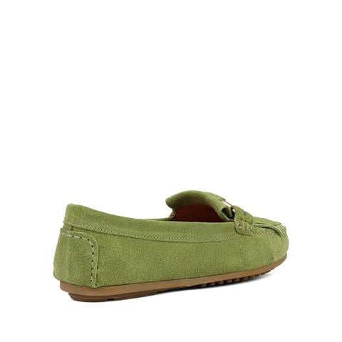 Kadın Yeşil Püsküllü Süet Deri Babet