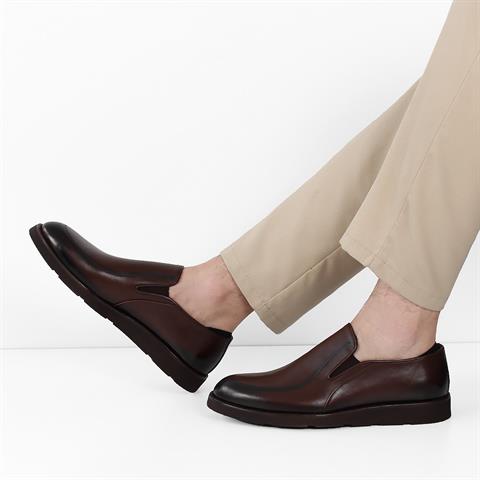 Erkek Kahverengi Kalın Tabanlı Deri Günlük Ayakkabı