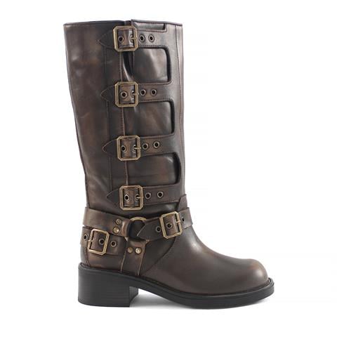 Kadın Kahverengi Tokalı Deri Çizme