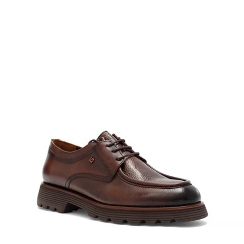 Erkek Kahverengi Bağcıklı Kalın Tabanlı Deri Günlük Ayakkabı