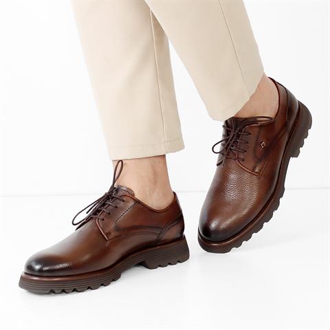 Erkek Kahverengi Bağcıklı Kalın Tabanlı Deri Günlük Ayakkabı