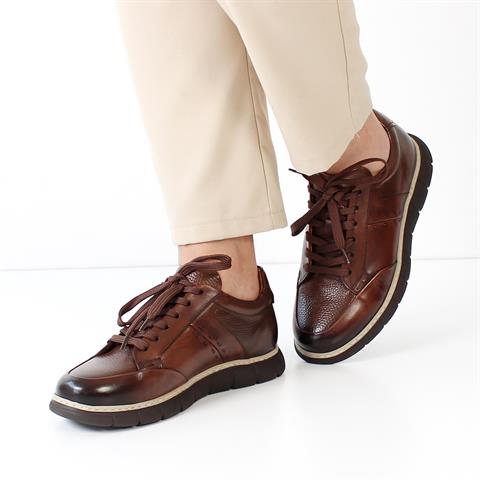 Erkek Kahverengi Bağcıklı Deri Günlük Ayakkabı