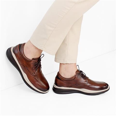 Erkek Kahverengi Bağcıklı Deri Günlük Ayakkabı