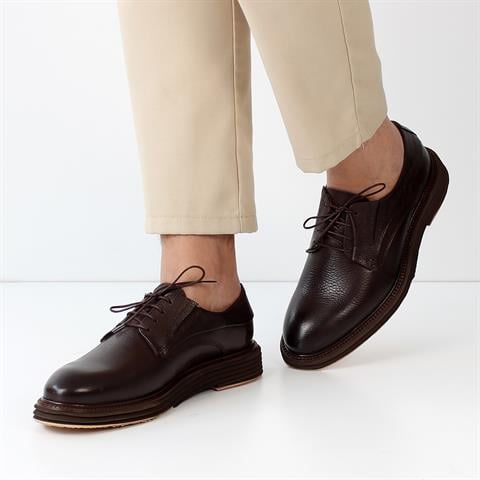 Erkek Kahverengi Bağcıklı Deri Günlük Ayakkabı