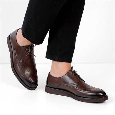Erkek Kahverengi Bağcıklı Kalın Tabanlı Deri Günlük Ayakkabı